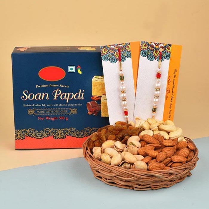 Soan papdi with Desirable Rakhi Hamper