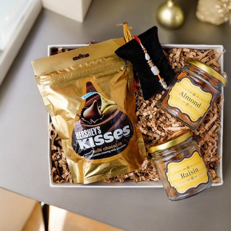 Rakhi with Hershey's Kisses Chocolate Almonds and Cashew