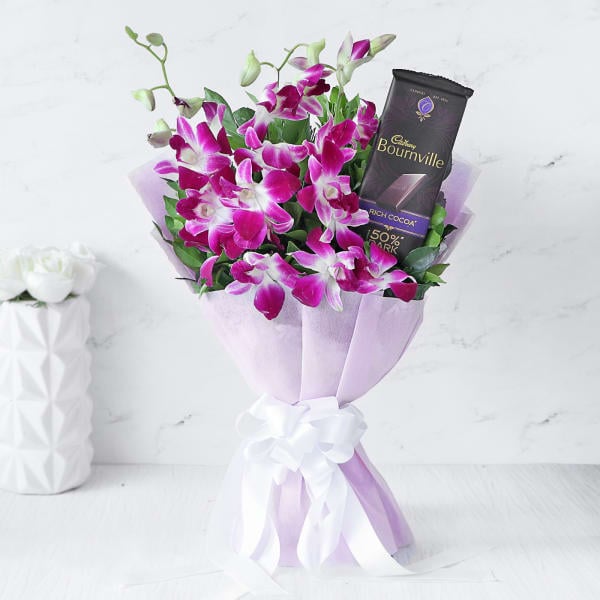 Bouquet of Orchids with Cadbury Bournville