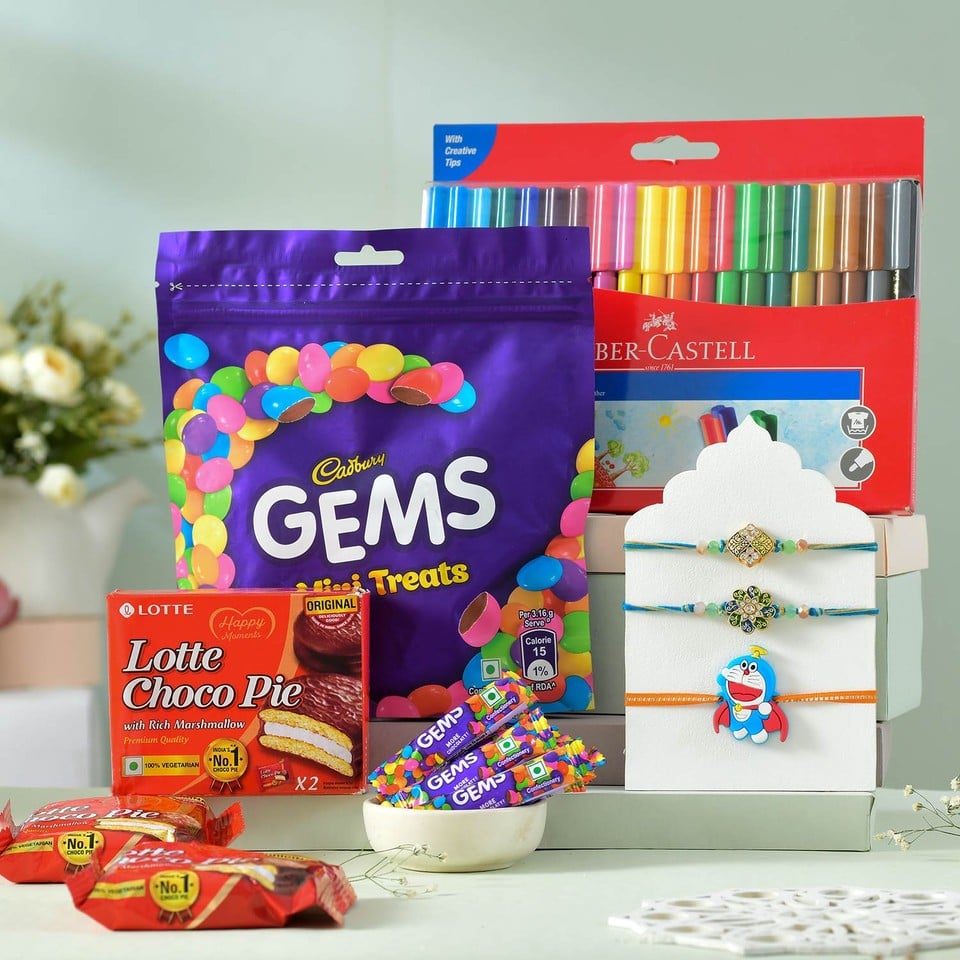  Set of 3 Rakhi With Chocolates & Colors