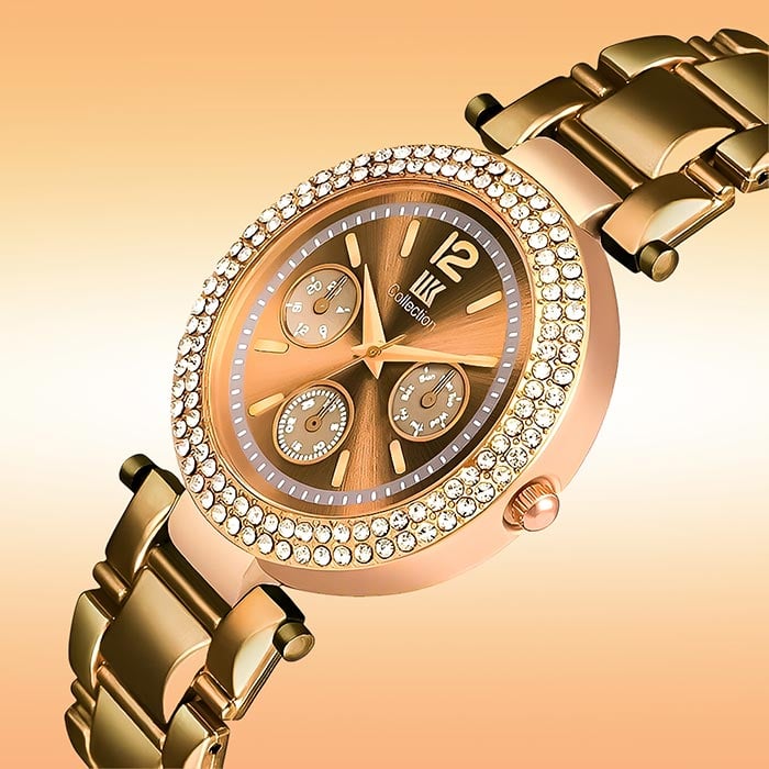 Stainless Steel Chain N Diamond Studded Dial Ladies Watch - Water Resistant
