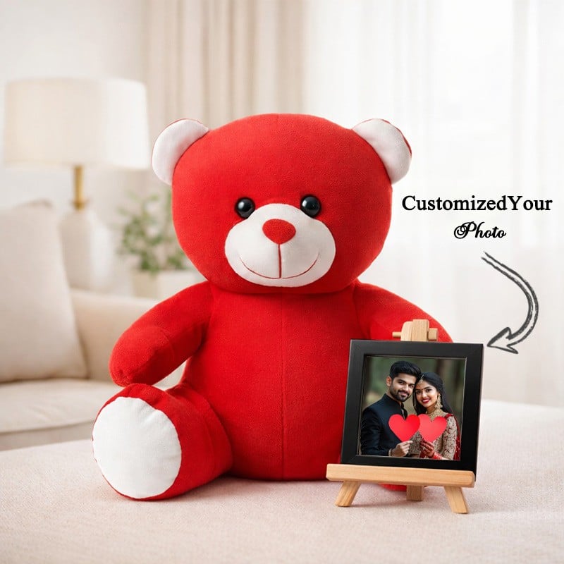 Customized Love Teddy with Photo Frame – Personalized Romantic Gift for Couples