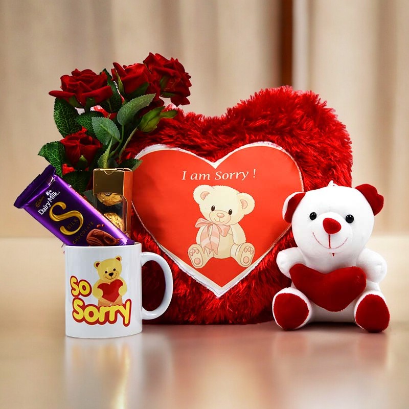 Sorry Mug N Pillow With A Rose, Chocolate
