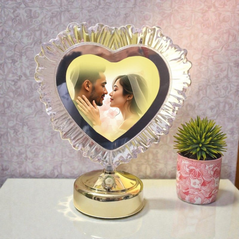 Heart-Shaped LED Photo Frame Crystal Table Lamp – Personalized Gift Light