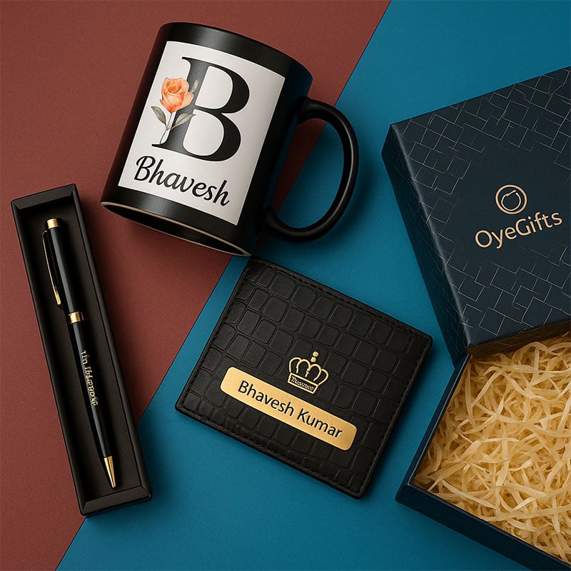 Personalized Mug, Pen & Wallet Gift Set with Custom Name – OyeGifts