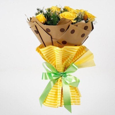 Bright 10 Imported Yellow Roses Bouquet