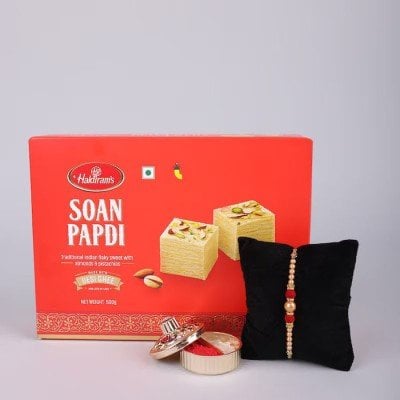 Single Pearl Rakhi With Soan Papdi