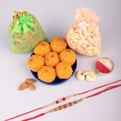 Set Of 2 Rakhi And Motichoor Laddoo 250 Gms