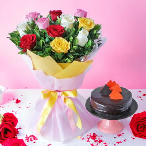 Roses Basket With Cake