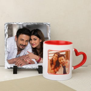 Personalized Photo Stone And Heart Handle Mug Combo