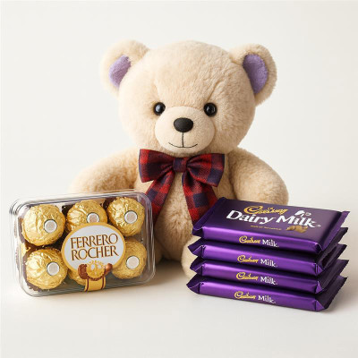 Attractive Teddy Ferrero Rocher and Dairy Milk Chocolates