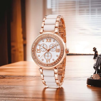 Designer White N Gold Diamond Watch for Women