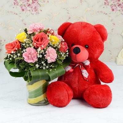 Flowers and Teddy Bear