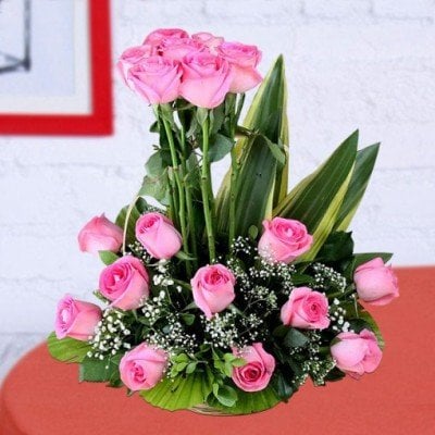 Pink Roses Basket