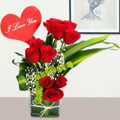 Lovely Red Roses in Vase