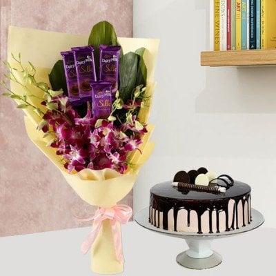 Dairy Milk N Orchids With Chocolate Cake Combo