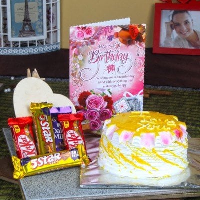 Birthday Card Hamper Of Pineapple Cake And Assorted Chocolate Bars