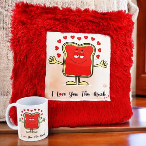 I Love you Red Fur Cushion and Mug combo