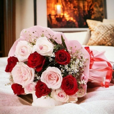 Glamorous Red and Pink Roses Bouquet