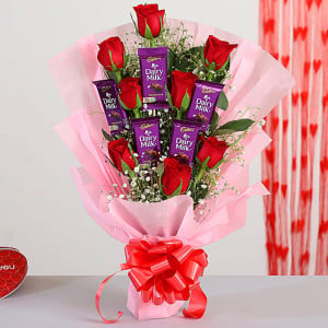 Red Roses Bouquet N Dairy Milk Chocolates