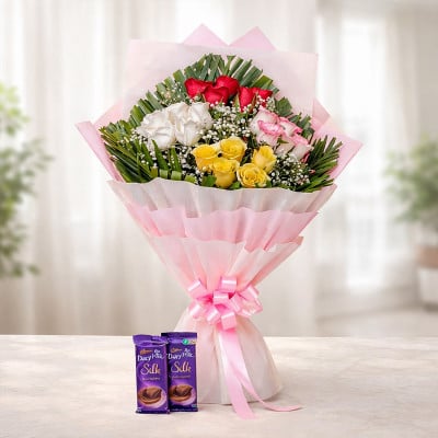 Red N White Roses - Bouquet