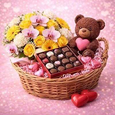 Basket Flower Arrangement for Valentine’s Day – Premium Floral Basket Gifts