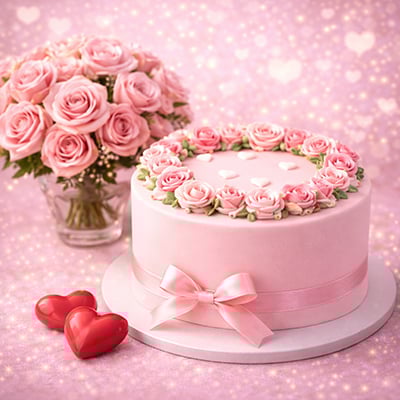 Valentine Flower and Cake Combo – Romantic Gifts with Same Day Delivery