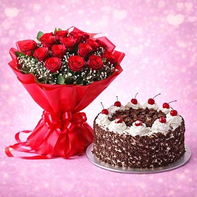 Flowers and Cake Combo for Valentine’s Day – Romantic Gift with Same Day Delivery